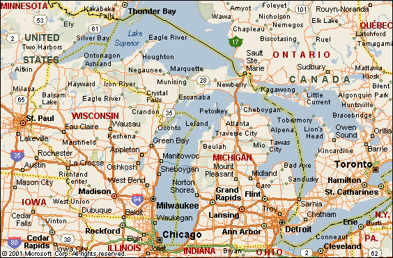 Map Of Michigan And Canada. (Click on the map to view a larger image)